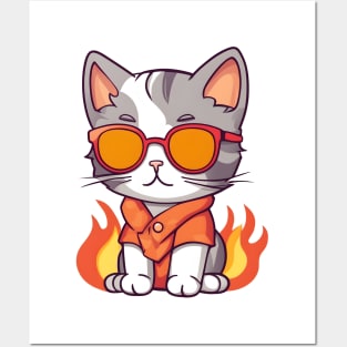 Cute cat on fire Posters and Art